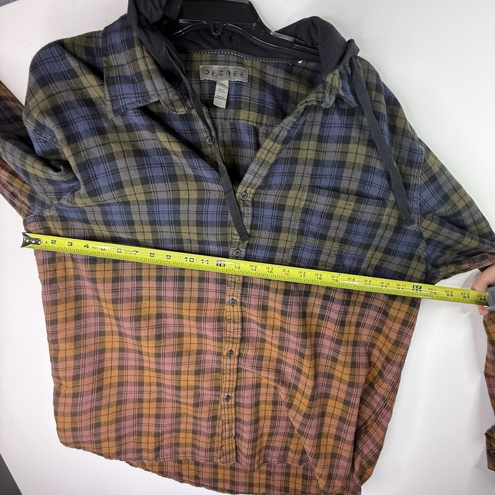 Decree Plaid Men's Grunge Y2K Button Up XXL  Blue And Orange 2 Tone Hoodie - Picture 4 of 6